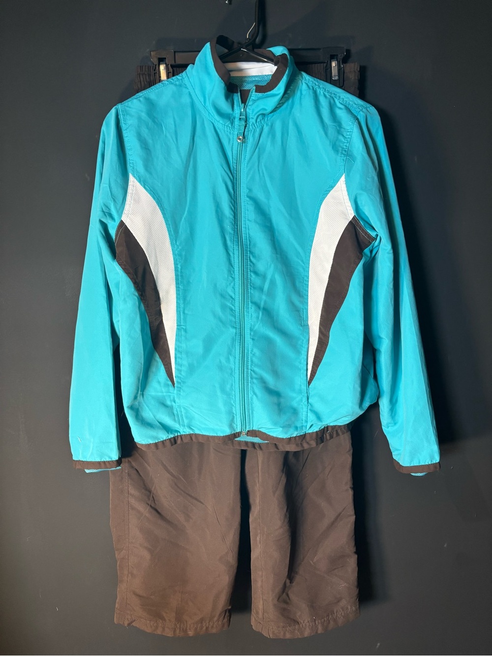 Three Hearts Teal Performance Zip-Up Jacket with White & Brown Accents-PM